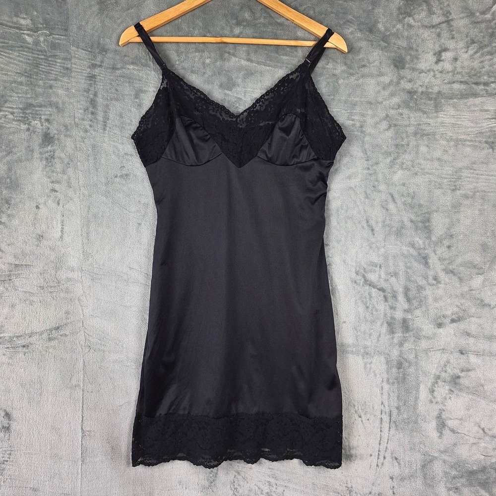 Vtg Womens Slip Dress Small Black Babydoll Y2K Satin Fairy Grunge Whimsigoth
